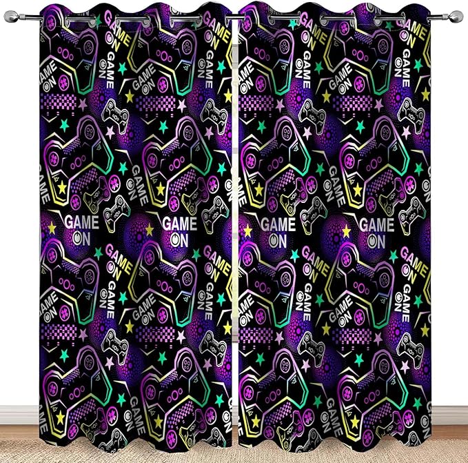 MissHope Gaming Curtains Boys Teen Girls Gamer Game Controller Curtain Men Dad Husband Game Handle Decor Bedroom Living Room Darkening Grommet Window Drapes 2 Panels, 52x84Inch