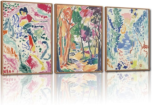 CHDITB Matisse Gallery Framed Canvas Wall Art Set, Large Museum Exhibition Wall Decor, Abstract Matisse Garden Wall Painting, Modern Aesthetics Forest Art Prints For Living Room Bedroom Office 16"X24"