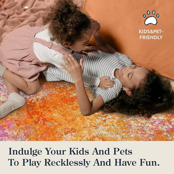 Lahome Modern Abstract Washable Living Room Rug, Colorful 8x10 Area Rugs for Bedroom Girls Kids Non Slip Low Pile, Large Soft Indoor Accent Carpet for Dining Room Table Home Decor