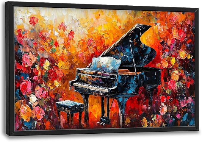 Olivine Music Large Wall Art, Vintage Piano Pictures Wall Decor, Jazz Painting, Musical Instrument Canvas Prints, Framed Artwork for Studio Dining Room Living Room Bedroom Bathroom Office Home 36"x24"