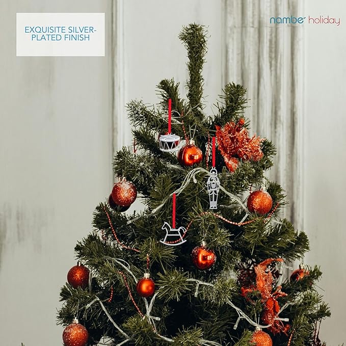 Nambe 2022 Miniature Ornament Set – Silver-Plated Rocking Horse, Nutcracker and Drum Christmas Ornaments, Holiday Tree Decorations or Collectible Keepsake Gift, Elegant Silver Plate Finish