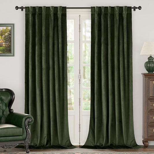 BGment Olive Green Velvet Blackout Curtains for Living Room, 84 inches Long Thermal Insulated Curtains Noise Reduce Back Tab and Rod Pocket Luxury Panels for Bedroom, 2 Panels, 42 x 84 Inch