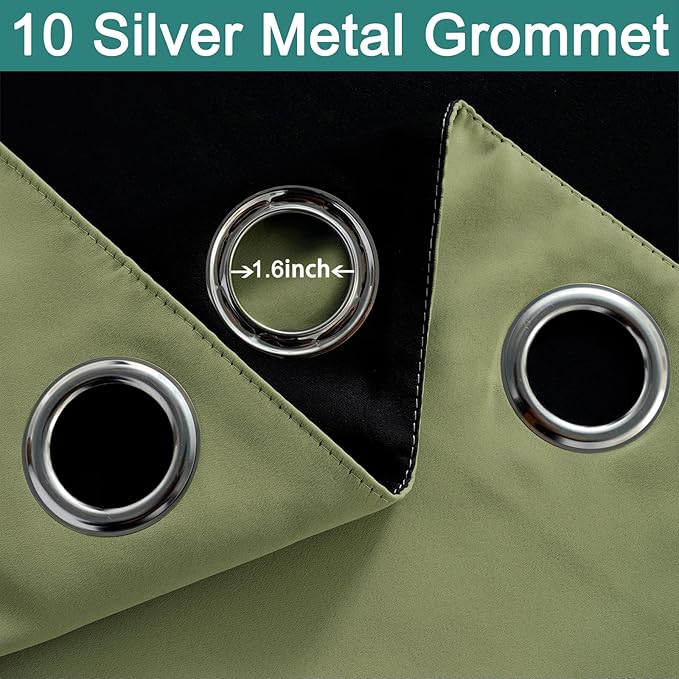 Yakamok 100% Blackout Window Curtain Panels, Heat and Full Light Blocking Drapes with Black Liner for Nursery,Thermal Insulated Draperies (Sage, 2 Pieces, 70Wx84L)