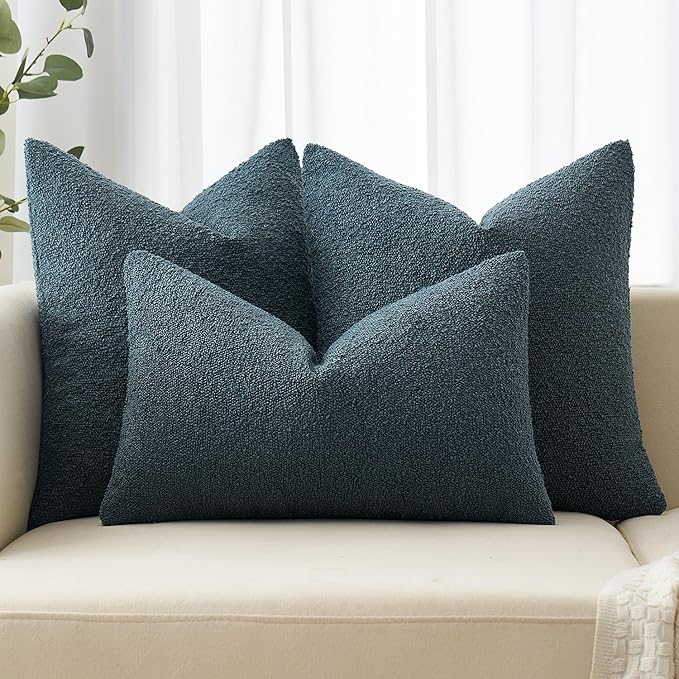 MIULEE 20x20 Inch Decorative Pillow Covers for Couch Bed Set of 2 Textured Boucle Neutral Throw Pillows Dark Blue Accent Solid Cushion Pillowcase Cozy Soft Sofa Livingroom Home Decor