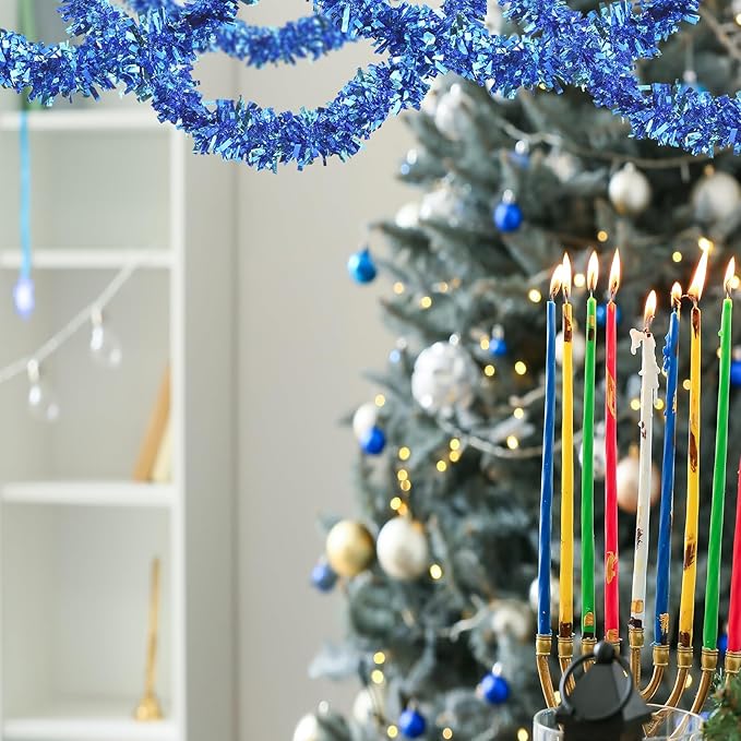 Dingion 59 Feet Christmas Tinsel Garland Metallic Twist Ornaments Hanging Glitter Xmas Garland for Christmas Tree Indoor Outdoor Decoration Party Supplies(Light Blue, Dark Blue)