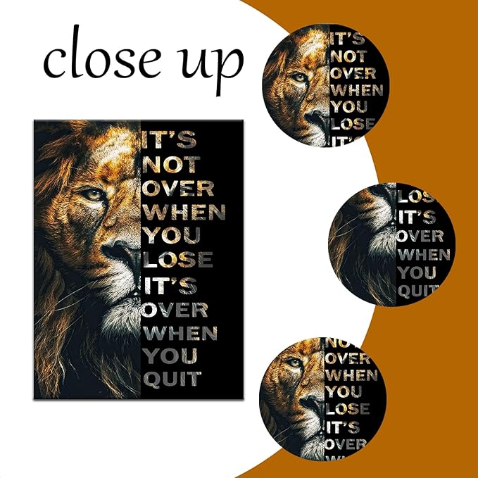 Lion motivational Posters Animal Canvas Print Wall Art Inspirational Quote Picture Painting Modern Home Decor Inspiring Artwork Decor for Living Room Bedroom Office Ready to Hang [18''W x 24''H]