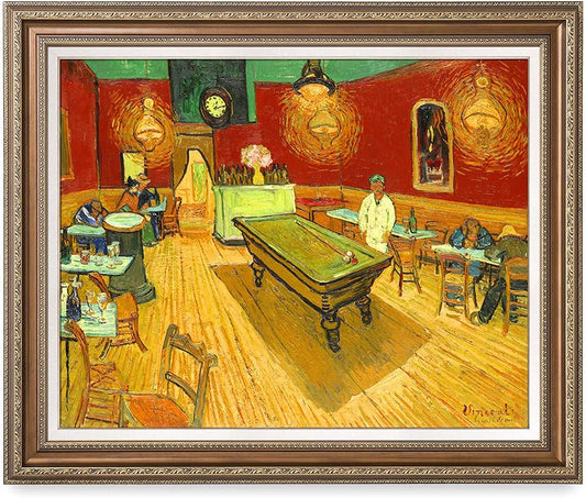 DECORARTS - The Night Cafe in the Place Lamartine in Arles, Vincent Van Gogh Art Reproduction. Acid Free Cotton Canvas Giclee Print w/Bronze Frame&Mat for Wall Decor.
