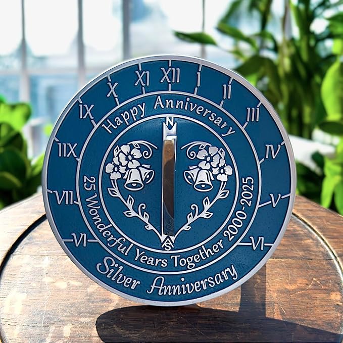 Anniversary Sundial Gift for 25th Silver Wedding Anniversary in 2025 - Recycled Metal Home Decor Or Garden Present Idea - Handmade in UK for Him, Her Parents Or Couples 25 Year Celebration