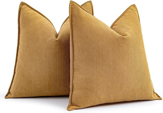 MIULEE Pack of 2 Mustard Yellow Decorative Pillow Covers 18x18 Inch Soft Chenille Luxurious Couch Throw Pillows Farmhouse Cushion Covers with Elegant Design for Sofa Bedroom Living Room Home Decor