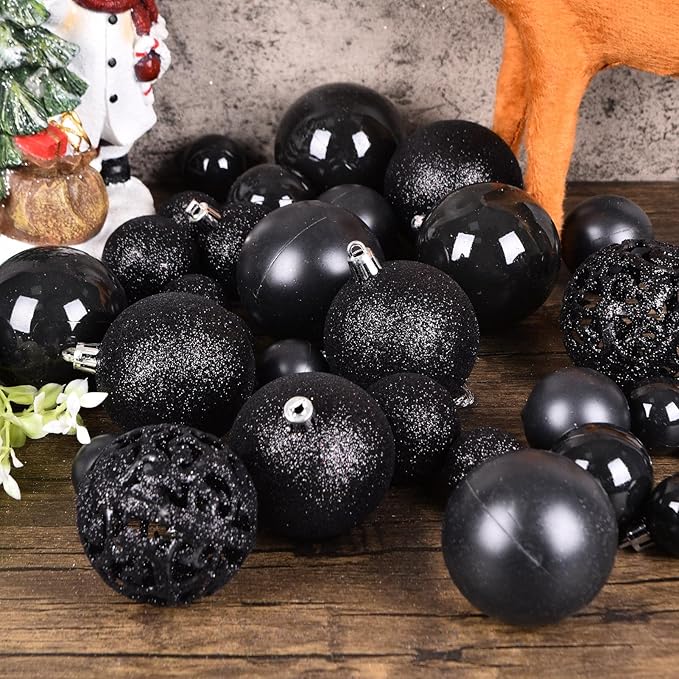 Halloween Balls Tree Ornaments, Shatterproof Christmas Decorations Set with Reusable Hand-held Gift Package for Holiday Xmas Tree Decor (100, Black)