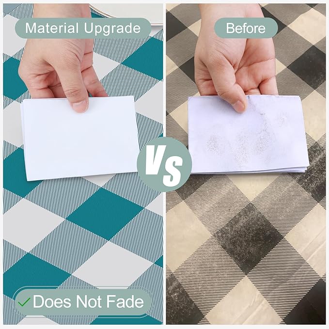 misaya Rectangle Waterproof Vinyl Table Cloth, Buffalo Flannel Backed Tablecloth, Wipeable Plastic Table Cover for Dinner, Kitchen, Outdoor (60" x 120", Turquoise and White)