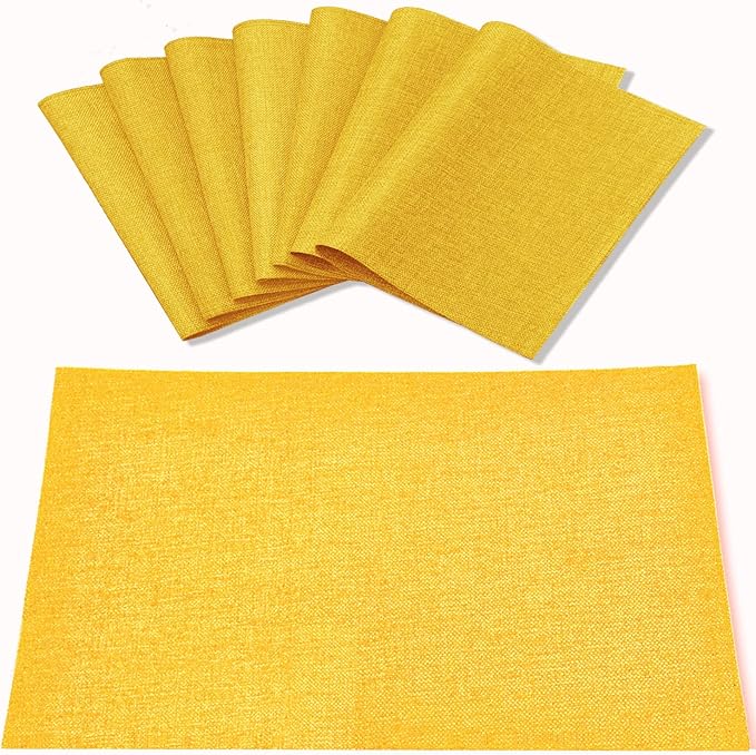 Cloth Yellow Placemats Set of 8, Linen Type Fabric Placemats Machine Washable Heat Resistant Placemats Polyester Place Mats for Halloween, Thanksgiving and Christmas Dining Table (Yellow)