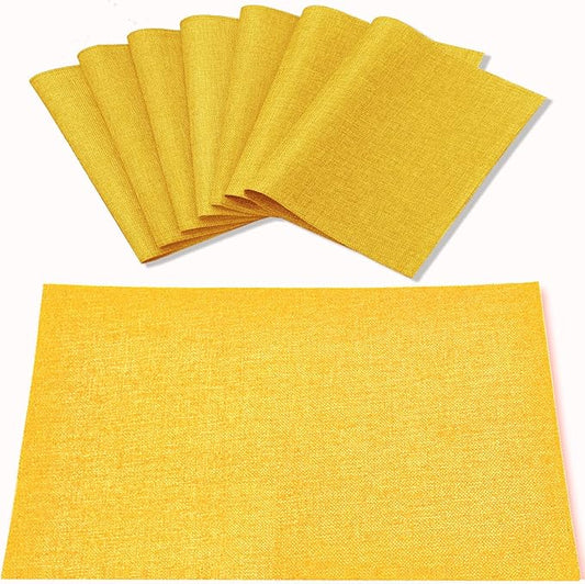 Cloth Yellow Placemats Set of 8, Linen Type Fabric Placemats Machine Washable Heat Resistant Placemats Polyester Place Mats for Halloween, Thanksgiving and Christmas Dining Table (Yellow)