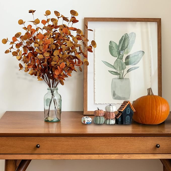 Sggvecsy 6 Pcs Artificial Eucalyptus Stems Fall Eucalyptus Leaves Autumn Leaf Branches Fall Decorations with Foam Fall Leaves for Home Floral Arrangement Autumn Festival Thanksgiving Decor