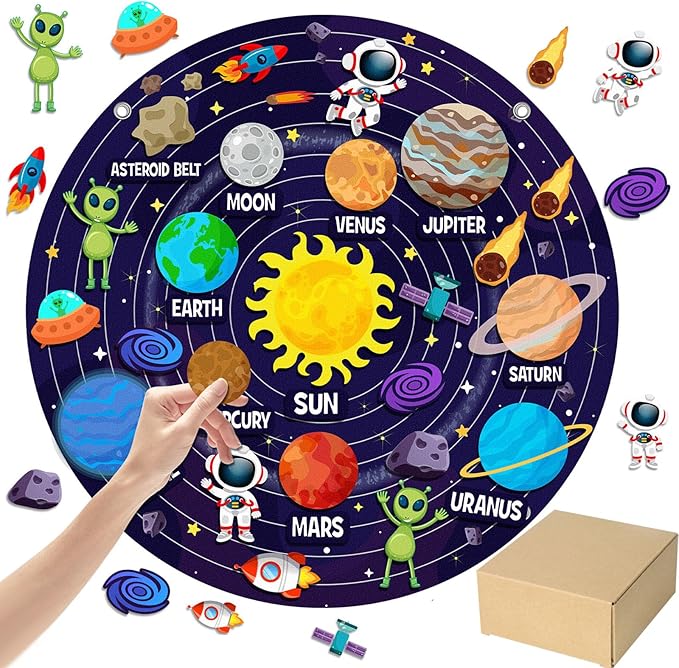 Solar System Felt Story Board Set 2.5 Ft Space Flannel Interactive Montessori Tool Birthday Gift Felt Board Universe Planet Astronaut Craft for Space Learn (36,Solar)