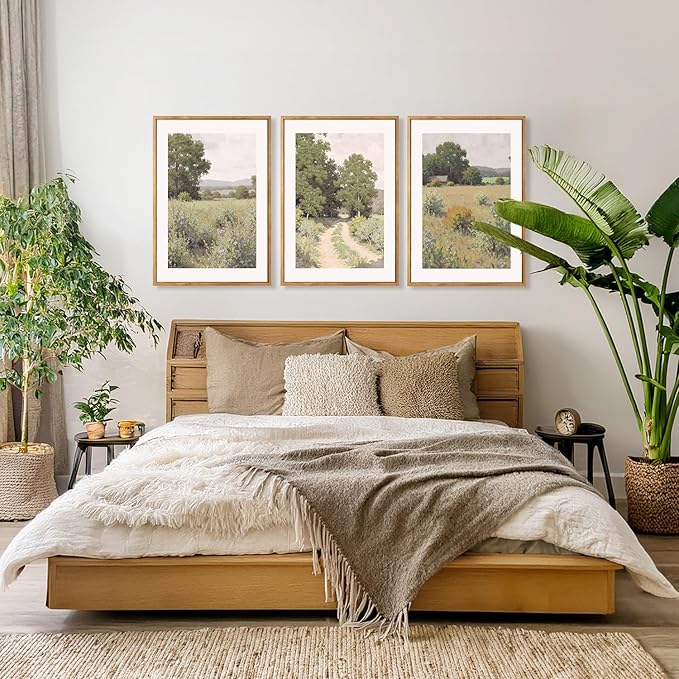 CHDITB Countryside Landscape Framed Canvas Wall Art Set, Nature Inspired Wall Decor, Pathway Art Spiritual Wall Painting, Vintage Art Prints for Living Room, Bedroom, Office - Large Size 16"x24"x3