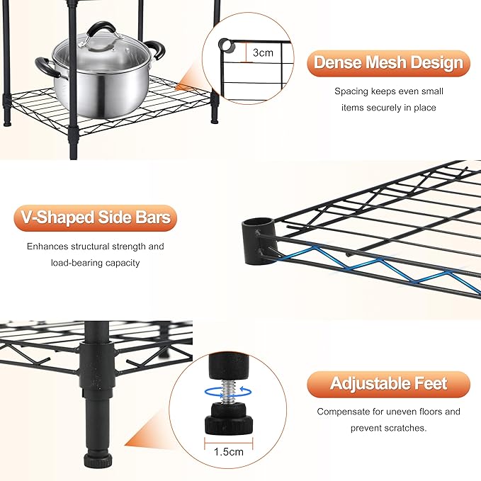 Whitmor 4 Tier Storage Shelves, Heavy Duty Metal Shelving, 400 lbs Capacity per Shelf, 1600 lbs Total, Easy Assembly for Kitchen, Garage, Plant, 18" L x 12" W x 38" H, Black