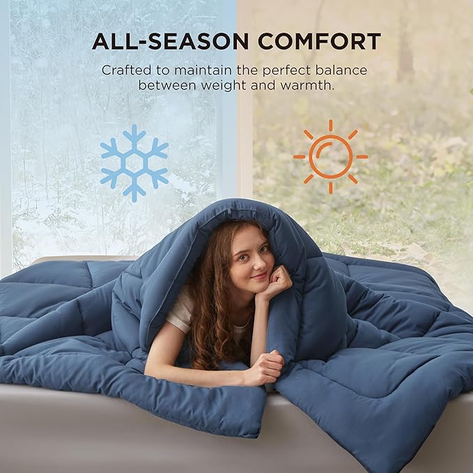 Bedsure Comforter Duvet Insert - Quilted Comforters Oversized King, All Season Duvet, GentleSoft Down Alternative Bedding, with 8 Tabs, Gifts for Women/Men, Dark Slate Blue, Oversize King 116x98Inche