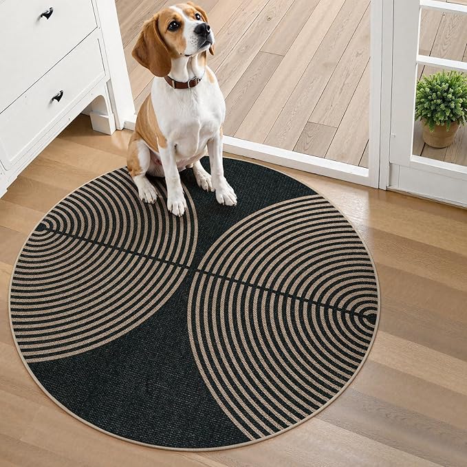 Lahome Modern Rainbow Round Washable Rug, 3ft Circular Indoor Outdoor Entryway Patio Rug, Farmhouse Non Slip Non Shedding Small Round Carpet for Bedroom Porch Living Room Decor