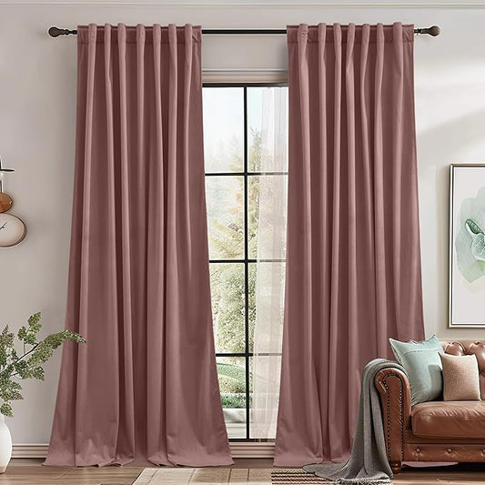 StangH Extra Wide Velvet Curtains Wild Rose Light Dimming for Sliding Door, Solid Luxury Panels Soundproof for Kid Nursery Elegant Backdrops Back Tab for Party, W62x L90, 2 Panels