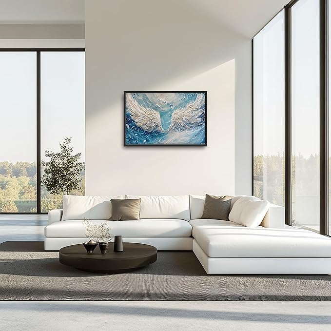 Angel Wings Large Wall Art for Living Room Framed, Christian Wall Decor Pictures, White Wings Canvas Print Painting, Aesthetic Artwork Bedroom Office Home Decor 36"x24"