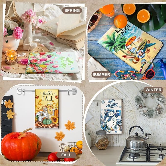 12 Pcs Seasonal Kitchen Towels Set for All Holidays Hand Dish Tea Towels Fall Halloween Christmas Cute Drying Dishcloths Decorative Absorbent Wash Cloths(Vintage Style)