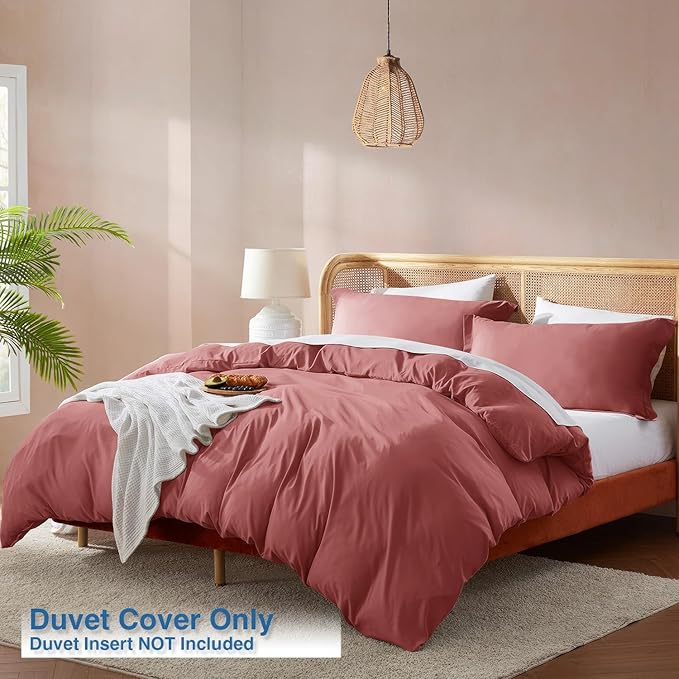 Nestl Pink Clay Duvet Cover King Size - Soft Double Brushed King Duvet Cover Set, 3 Piece, with Button Closure, 1 Duvet Cover 104x90 inches and 2 Pillow Shams