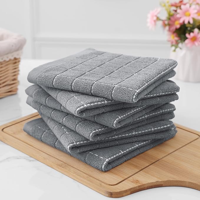Homaxy 100% Cotton Terry Kitchen Dish Cloths, Ultra Soft and Absorbent Dish Towels for Kitchen, Suitable for Drying and Washing Dishes, 8 Pack, 12 x 12 Inches, Grey