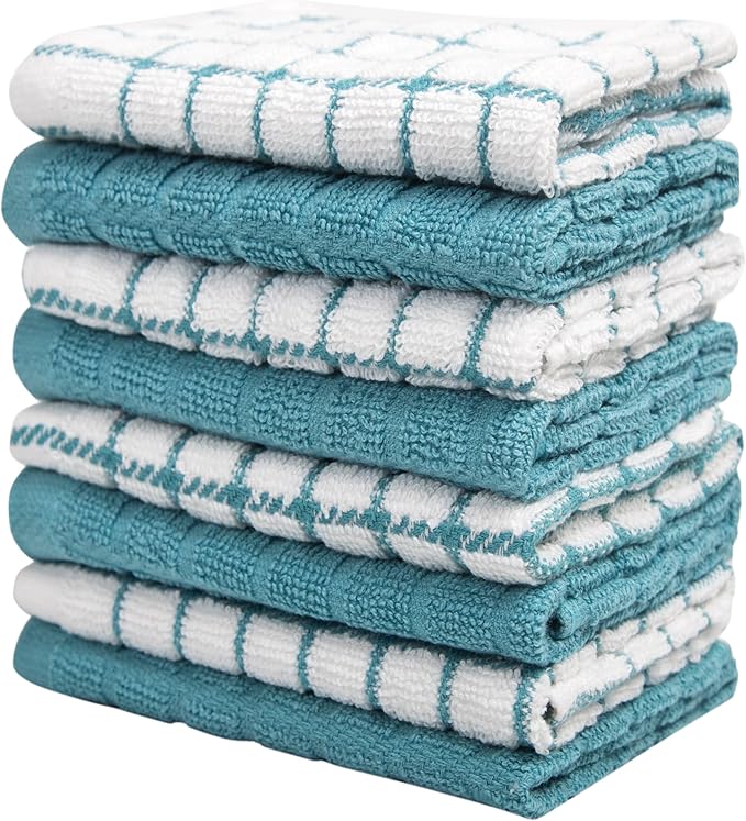Bumble Dish Cloths (8 Pack) - 100% Cotton Dish Rags & Kitchen Washcloths for Washing Dishes | 12" x 12" | 405 GSM | Aqua