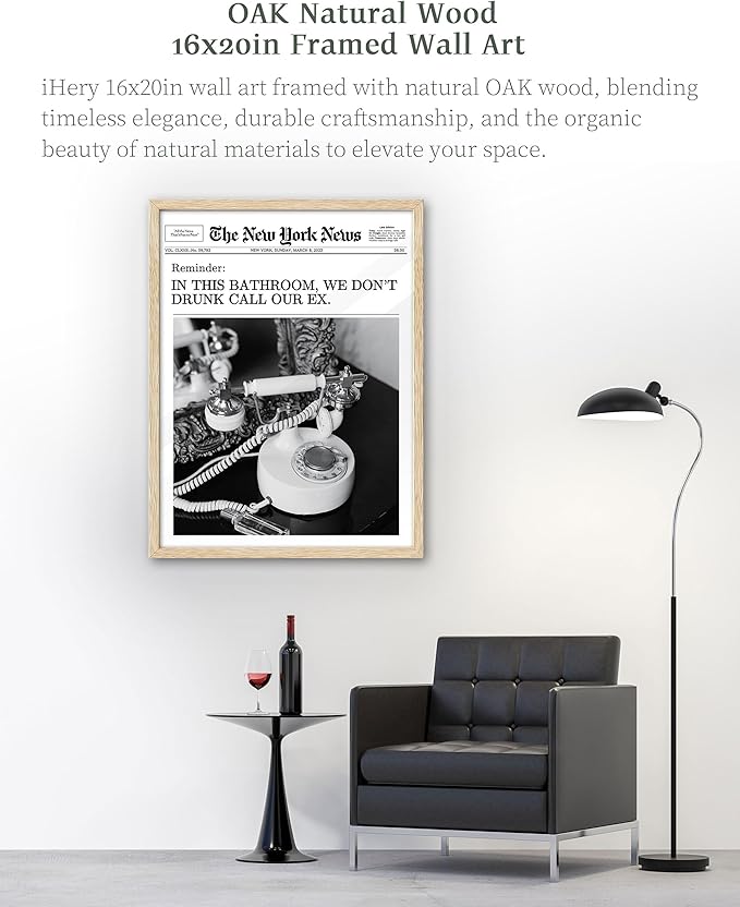 iHery Natural OAK Wood Trendy Retro Newspaper Headline Framed Wall Art, Large 16x20 in Hot Girls Poster Vintage Canvas Wall Art, Beige Frame Preppy Funny Girly Bathroom Living Room Décor Set of 1