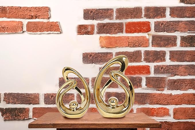 2 Pcs Gold Home Decor Accent Ceramic Statue Table Sculpture Decorations Abstract Art Mid Century Modern Centerpiece for Dining Room Living Room Bedroom Shelf Office Coffee Table Golden Decor
