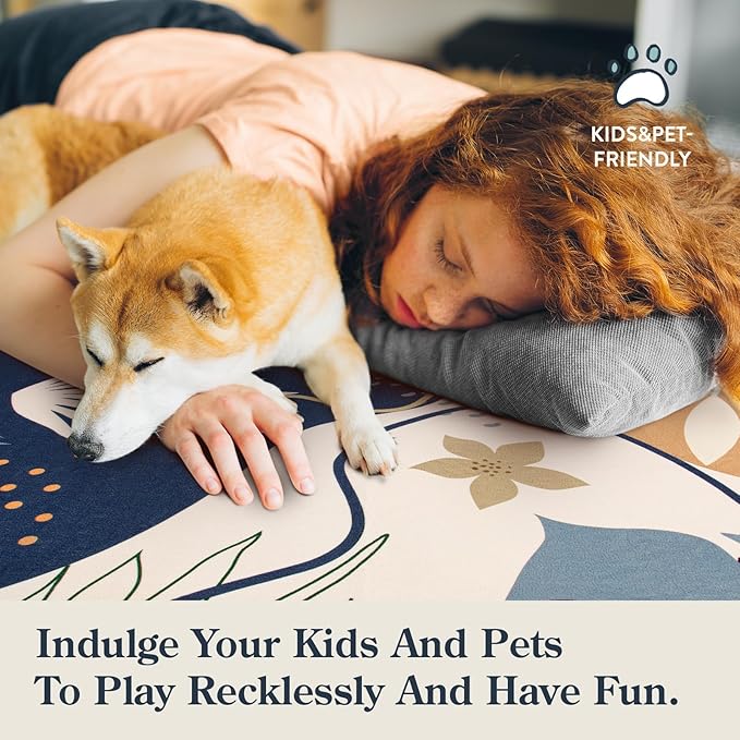 Lahome Rug for Living Room - 5x7 Area Rug Washable Non-Slip Bedroom Carpet Ultra-Thin Throw Cute Soft Kids Nursery Rug, Boho Botanical Print Stain Resistant Indoor Rugs for Dorm Entryway Office