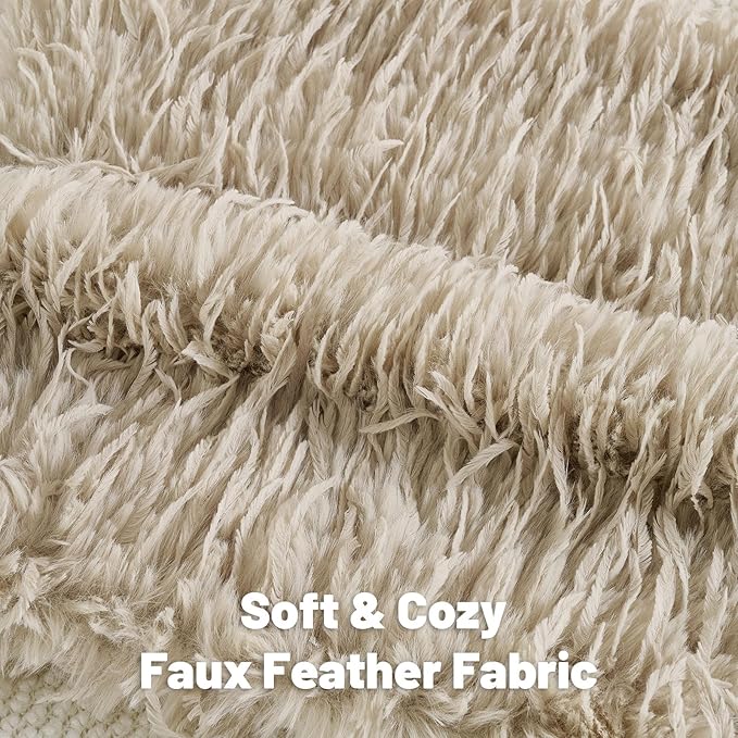 FUTEI Apricot Decorative Throw Pillow Covers 20x20 Inch Set of 2,Soft Fluffy Faux Feather Texture Cushion Cases,Modern Home Luxury Decor for Couch Bed Living Room