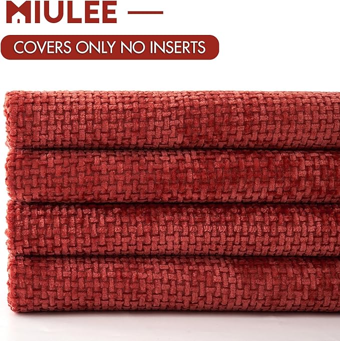 MIULEE Christmas Red Pack of 4 Couch Throw Pillow Covers 20x20 Inch Soft Decorative Chenille Pillow Covers Farmhouse Accent Cushion Covers for Boho Home Decor Sofa Bedroom Living Room