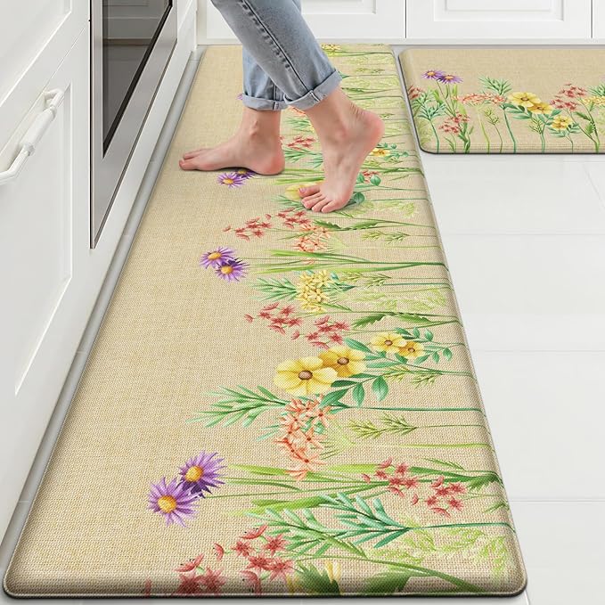 Kitchen Mats for Floor, 2-Piece Anti-Fatigue Waterproof Kitchen Rugs for Apartment Decor, Easy-Clean Standing Mat with Non-Slip Back for Home, Office, Laundry (17.3"×59" +17.3"×30")