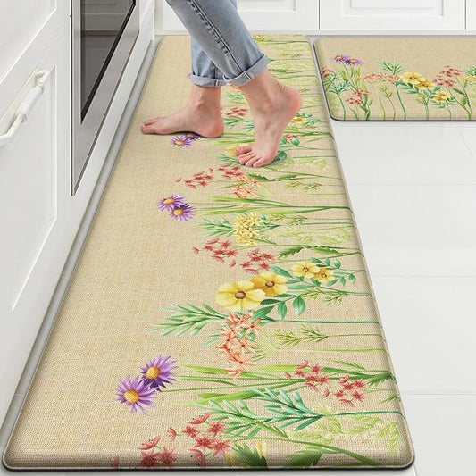 Kitchen Mats for Floor, 2-Piece Anti-Fatigue Waterproof Kitchen Rugs for Apartment Decor, Easy-Clean Standing Mat with Non-Slip Back for Home, Office, Laundry (17.3"×59" +17.3"×30")