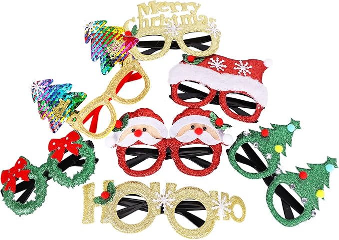 Max Fun 12Pcs Christmas Glasses Glitter Holiday Party Glasses Frames Christmas Decoration Accessories Costume Eyeglasses for Christmas Parties Holiday Favors (One Size Fits All)