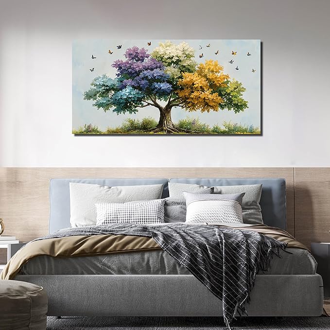Kepgonegu Large Tree of Life Wall Art for Living Room Landscape Canvas Prints Colorful Butterfly Art for Bedroom Home Office Size 29x59