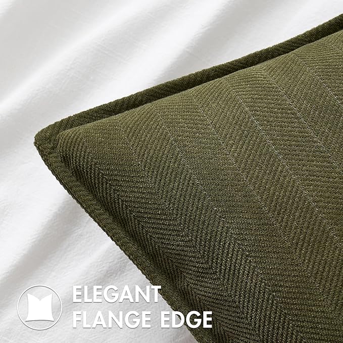 MIULEE Pack of 2 Olive Green Decorative Pillow Covers 16x16 Inch Soft Chenille Luxurious Couch Throw Pillows Farmhouse Cushion Covers with Elegant Design for Sofa Bedroom Living Room Home Decor