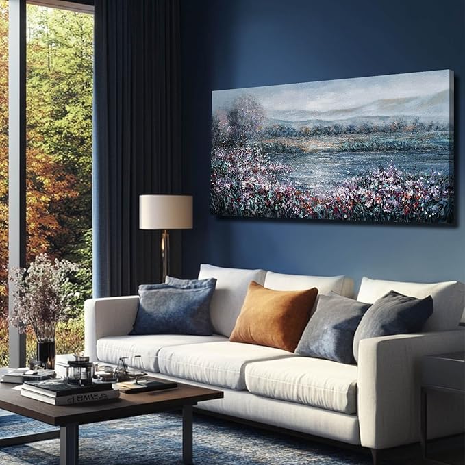 CHUDANHAO Textured Wall Art Cuadros Abstractos Para Sala Abstract Wall Decor Blue Flowers Paintings Large Canvas Pictures Mountain Arts 29"x58"