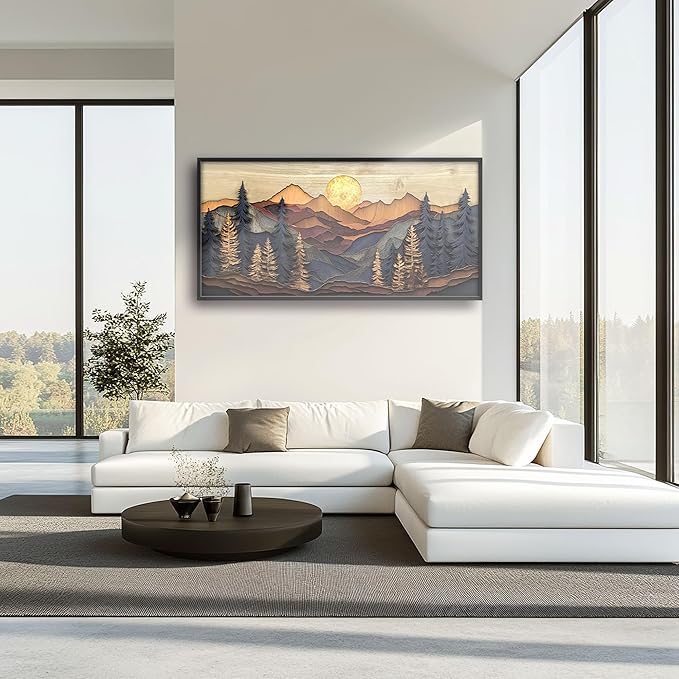 Mountain Large Wall Art for Living Room Framed, Cabin Wall Decor Pictures, Nature Scenery Pine Forest Landscape Canvas Print Painting, Aesthetic Artwork Bedroom Office Home Decor 60"x30"