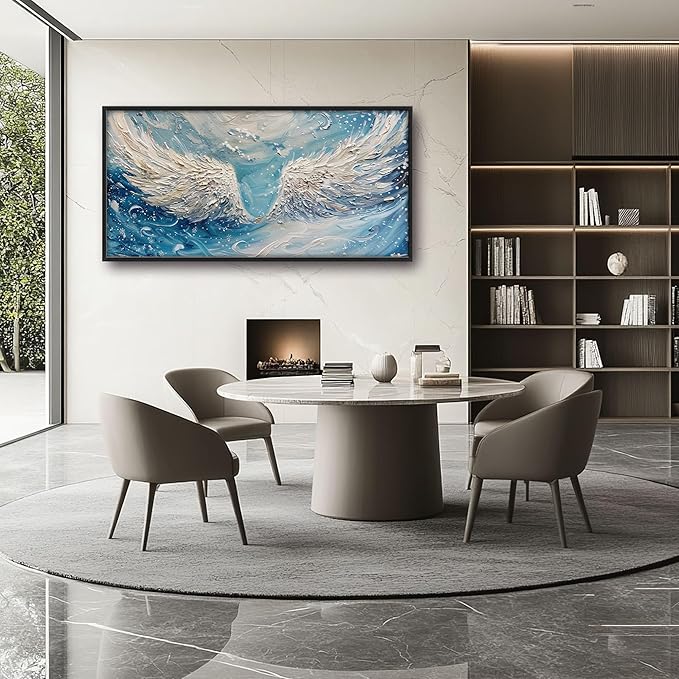 Angel Wings Large Wall Art for Living Room Framed, Christian Wall Decor Pictures, White Wings Canvas Print Painting, Aesthetic Artwork Bedroom Office Home Decor 60"x30"
