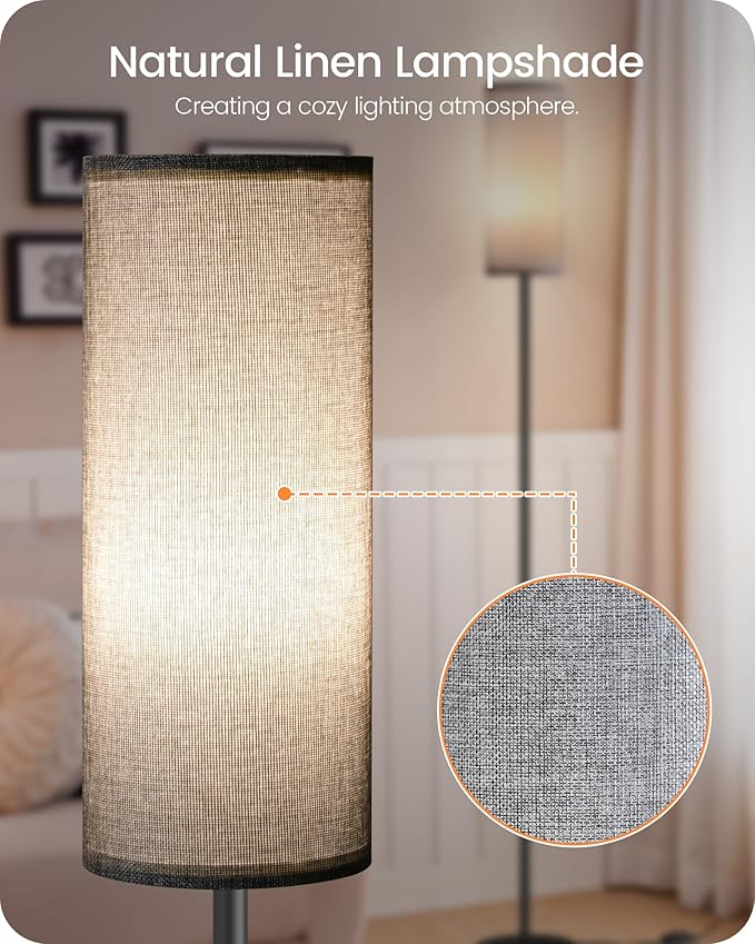 Dimmable Gray Floor Lamp for Living Room with Remote and Foot Switch, Corner Floor Lamp for Bedroom, Modern Standing Tall Lamp, 10W 900LM Bulb Included, 3000K-6500K, Linen Shade, FCC Listed H06LD05W1