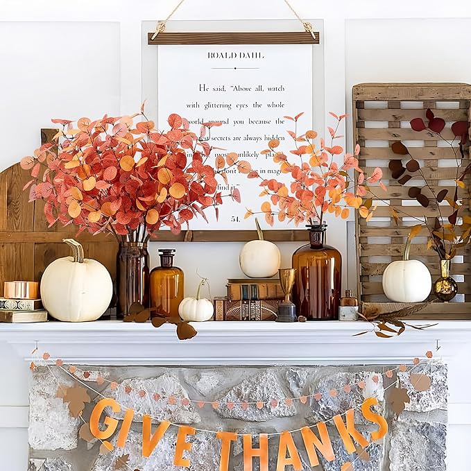 SITUMEIZI 6 Pcs Fall Stems Eucalyptus Artificial Tall Fall Flowers with Eucalyptus Leaves Autumn Decorations for Office and Home Fall Halloween Thanksgiving Table Centerpiece Floral Arrangement Decor