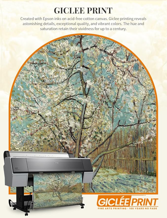 DECORARTS - The Pink Peach Tree - Vincent Van Gogh Giclee Prints w/Antique Brown Frame for Wall Decor. Picture Size: 16x20, Total Size w/Frame: 19x23