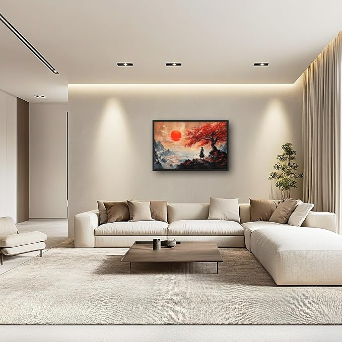 Flintis Large Samurai Framed Wall Art Japan Warrior Pictures Wall Decor Abstract Japanese Art Canvas Painting Print Artworks Decor Framed for Living Room Bathroom Master Bedroom Office 36L X 24W