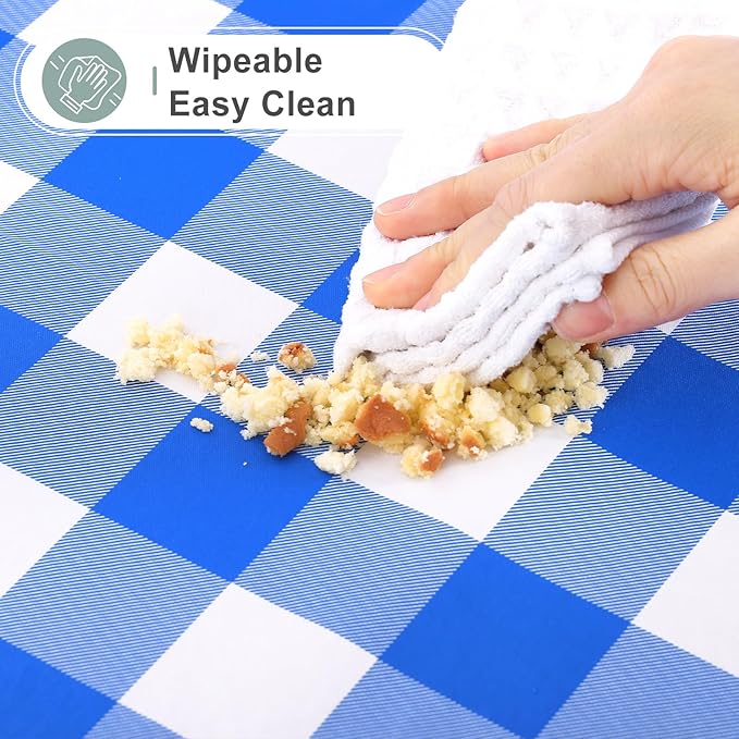misaya Rectangle Waterproof Vinyl Table Cloth, Buffalo Flannel Backed Tablecloth, Wipeable Plastic Table Cover for Seaside, Picnic, Outdoor (60" x 102", White and Blue)