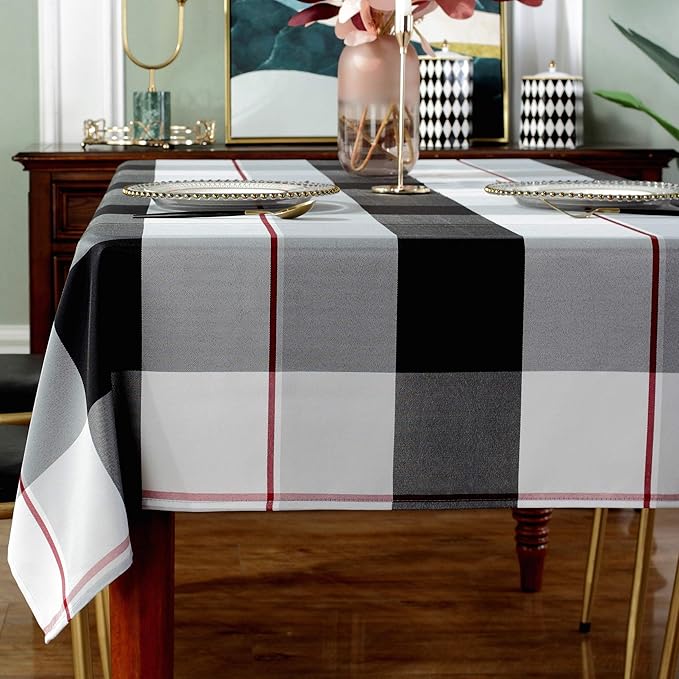 Rectangle Tablecloth Plaid Style Polyester Table Cloth(Rectangle/Oblong, 60" x 84" (6-8 Seats),Grey)