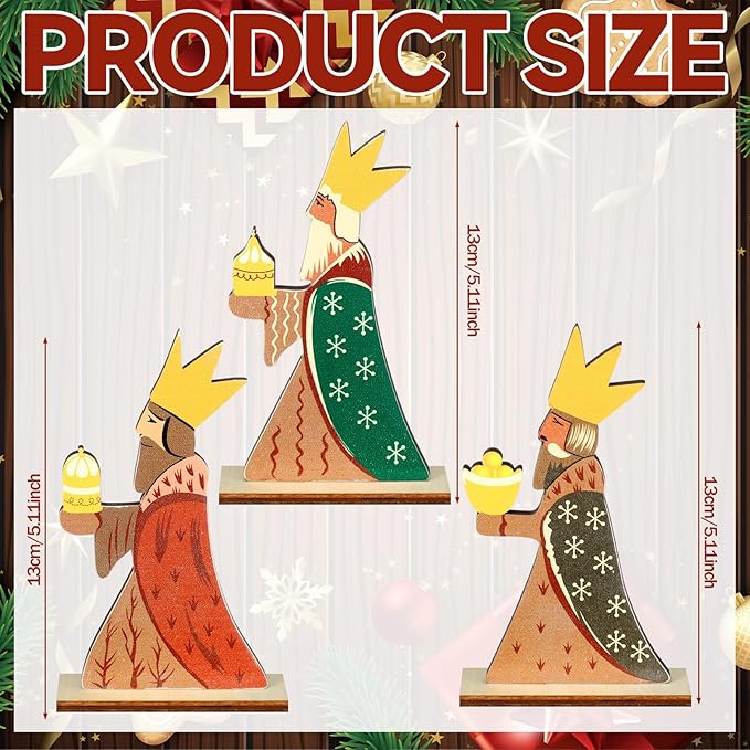 Barydat 3 Pcs Nativity Theme Decor Three Wise Men Christmas Table Decorations Wooden Centerpieces Epiphany Table Sign Christian Gifts Nativity Christmas Decoration for Indoor Home Xmas Holiday Party