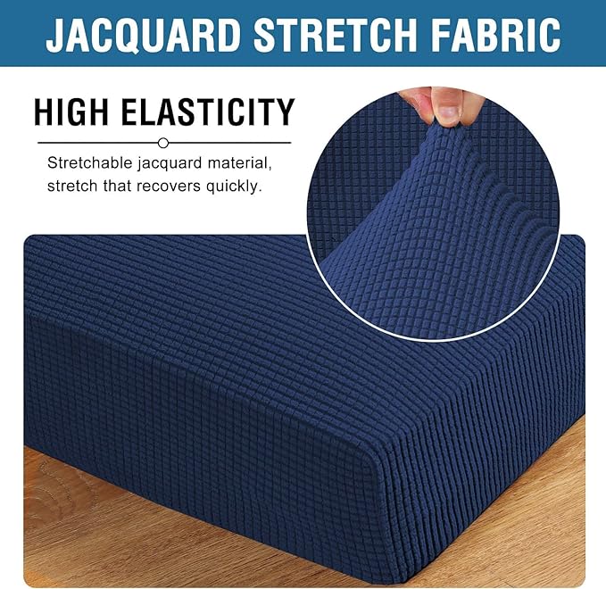 H.VERSAILTEX Super Stretch Individual Seat Cushion Covers Sofa Covers Couch Cushion Covers Slipcover Sets Thick Jacquard Textured Twill Fabric (1 Piece Loveseat Cushion Cover, Navy)